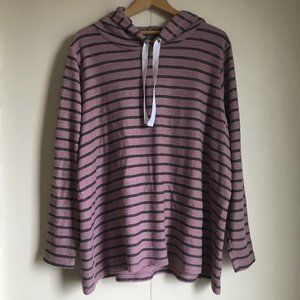 Activezone Mauve & Black Stripe Baja Hoodie | Drawstring Pullover | Plus Size